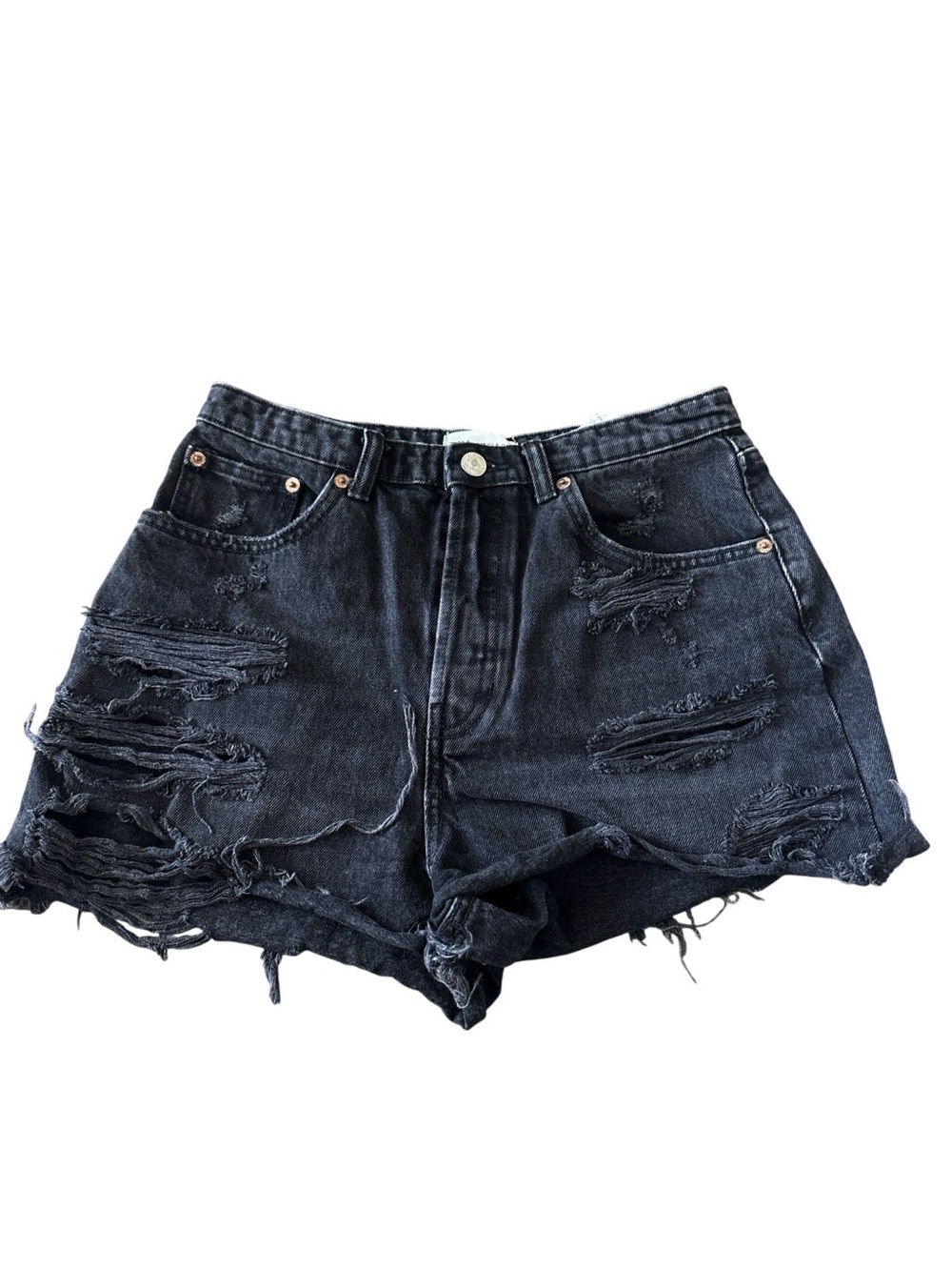 Zara Black Distressed High-Rise Denim Shorts